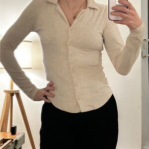 Frank & Oak Beige Button-Down Shirt